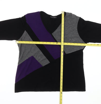 Just Elegance Womens Black Grey Purple Jumper Size 18 V-Neck Pullover