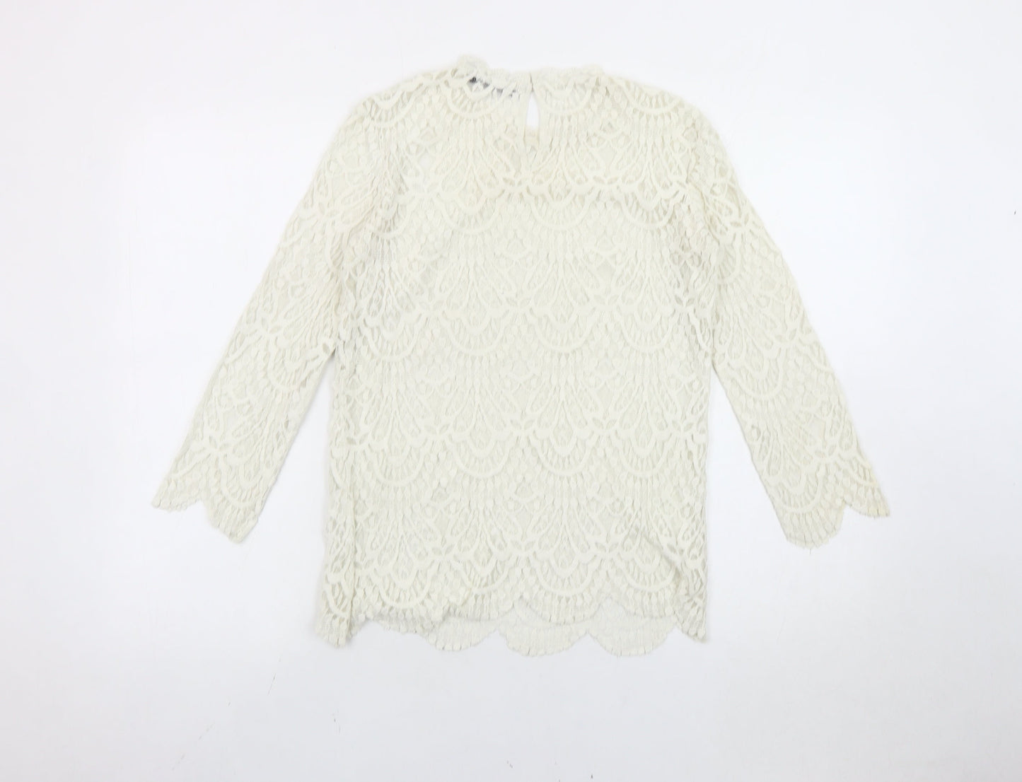 Zara Women Ivory Lace Blouse Medium Long Sleeve Crew Neck