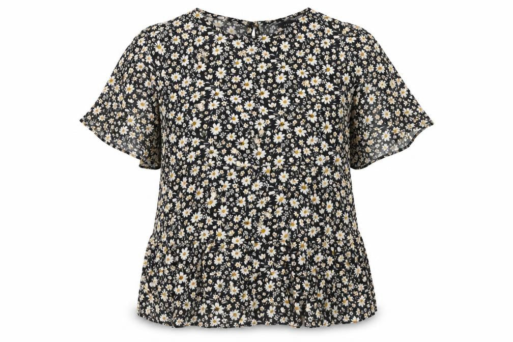 New Look Womens Black Floral Blouse Size 14 Tunic Style