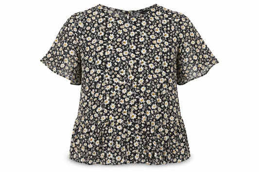 New Look Womens Black Floral Blouse Size 14 Tunic Style