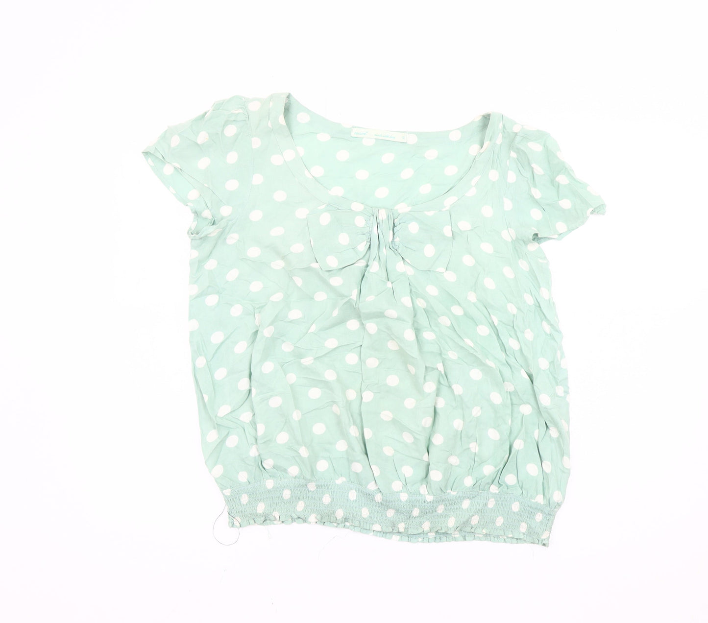 Next Women Green Polka Dot Blouse Size 12 Bow Tunic Top
