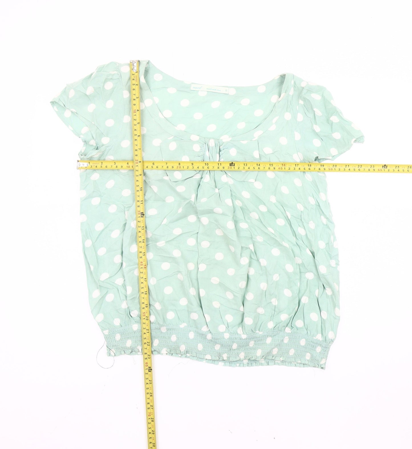 Next Women Green Polka Dot Blouse Size 12 Bow Tunic Top