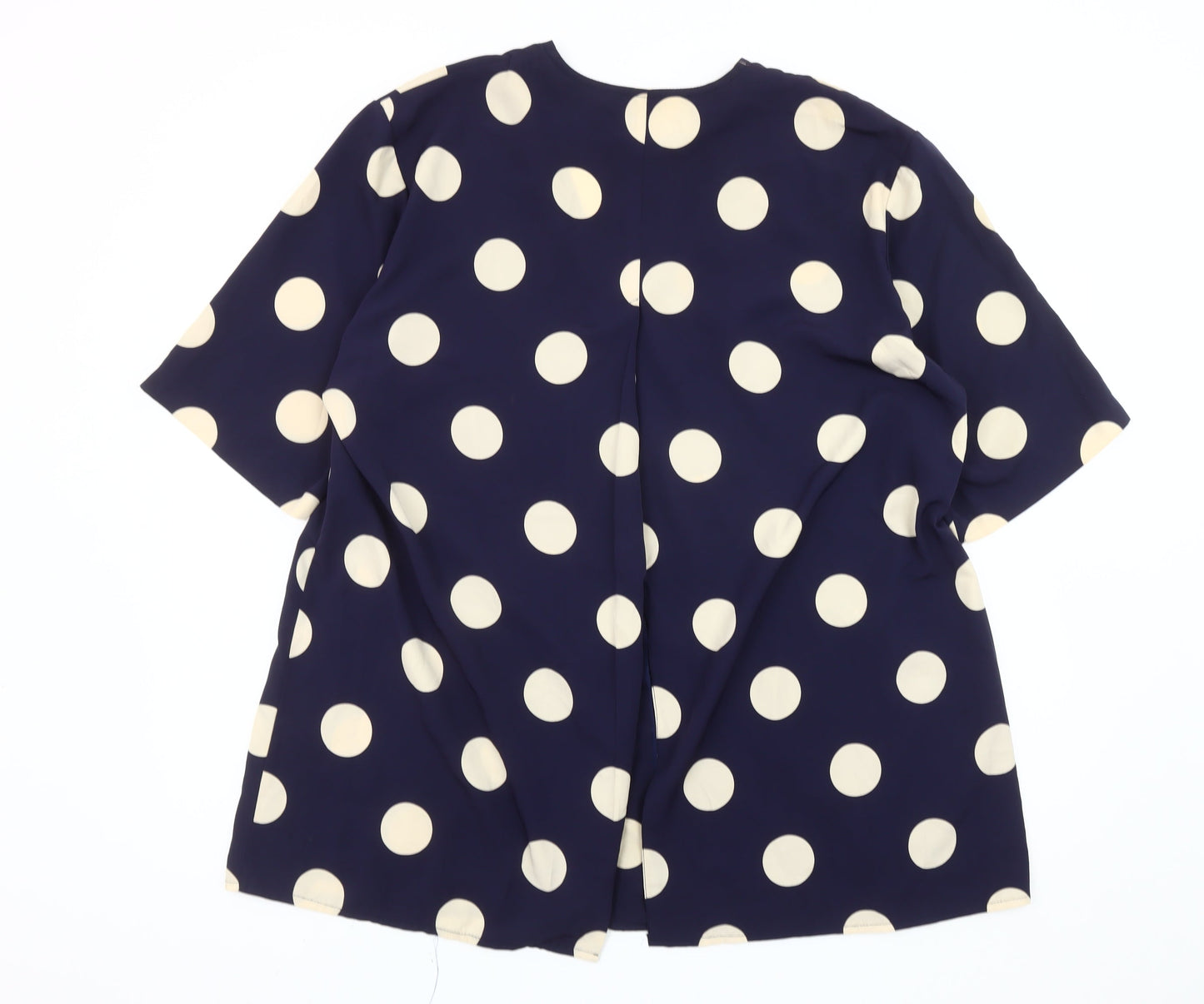 Wallis Women Blue Polka Dot Blouse Size 12 Short Sleeve V-Neck