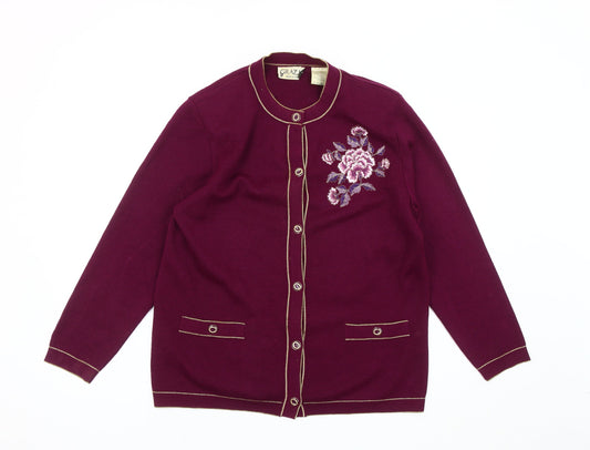 Grazia Women’s Purple Floral Embroidered Wool Blend Cardigan M