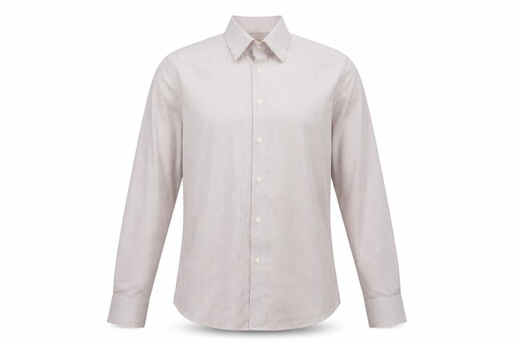 Marks & Spencer Mens Red Striped Long Sleeve Cotton Shirt L