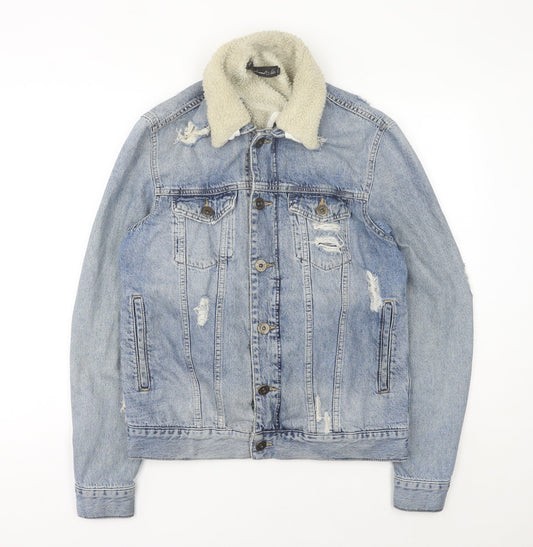 Condemned Nation Womens Blue Denim Sherpa Jacket Size S Distressed