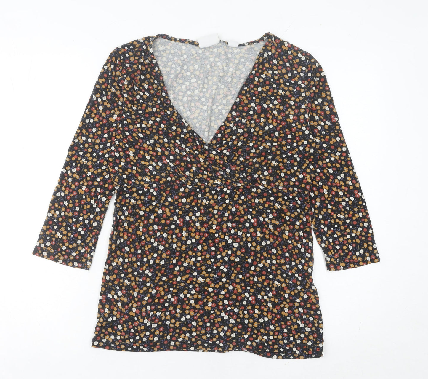 Mamalicious Women’s Multicoloured Floral Wrap Blouse M 3/4 Sleeve V-Neck