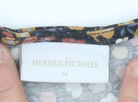 Mamalicious Women’s Multicoloured Floral Wrap Blouse M 3/4 Sleeve V-Neck