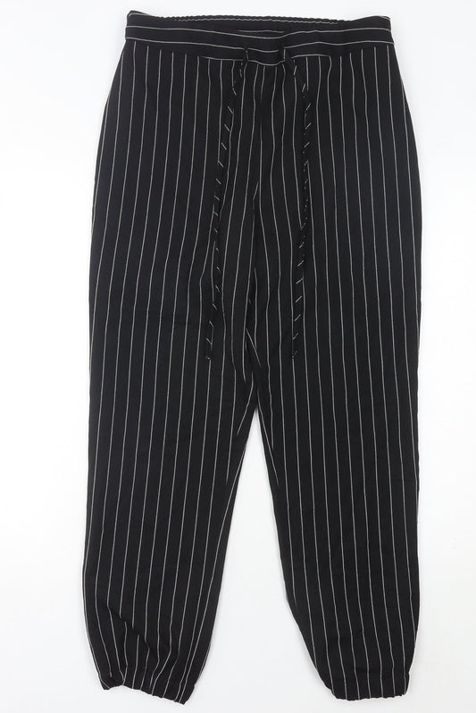 ASOS Womens Black Striped Jogger Trousers Size 10 Elastic Waist