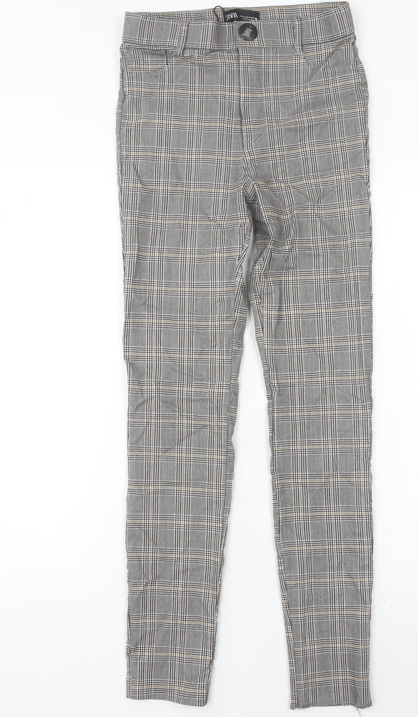 Zara Women Grey Plaid Slim Fit Chino Trousers Size S