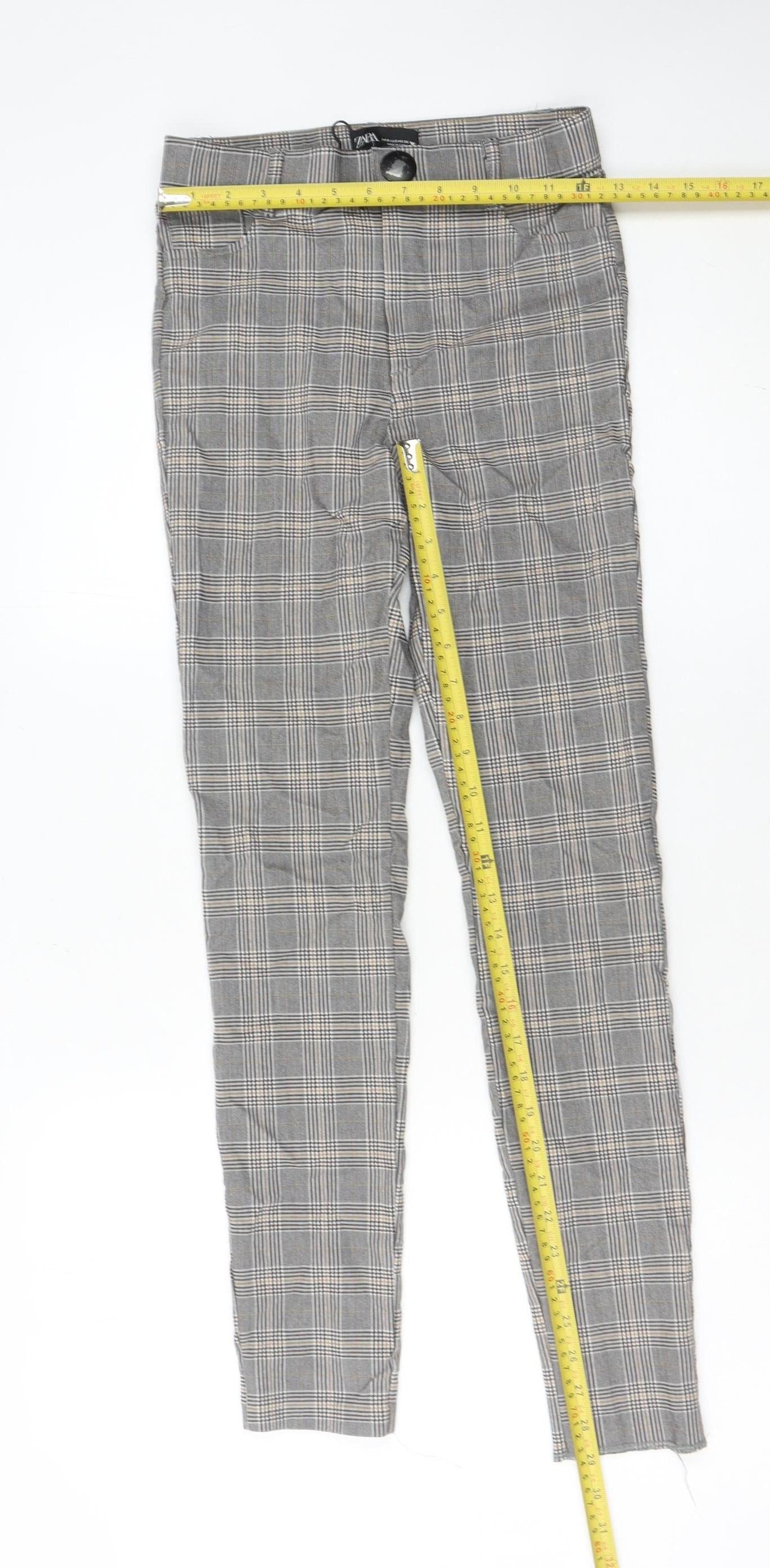 Zara Women Grey Plaid Slim Fit Chino Trousers Size S