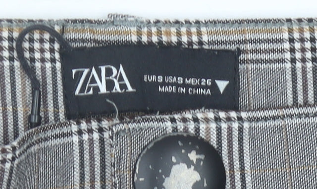Zara Women Grey Plaid Slim Fit Chino Trousers Size S