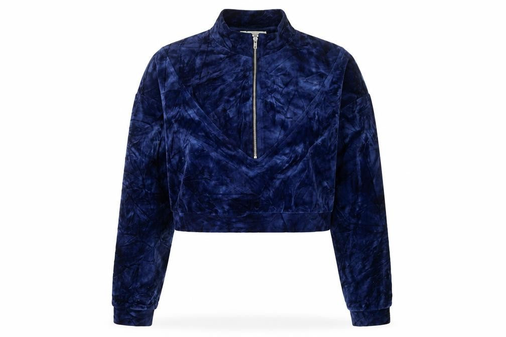 Honey Punch Women’s Blue Velour Cropped Sweatshirt M Zip Front