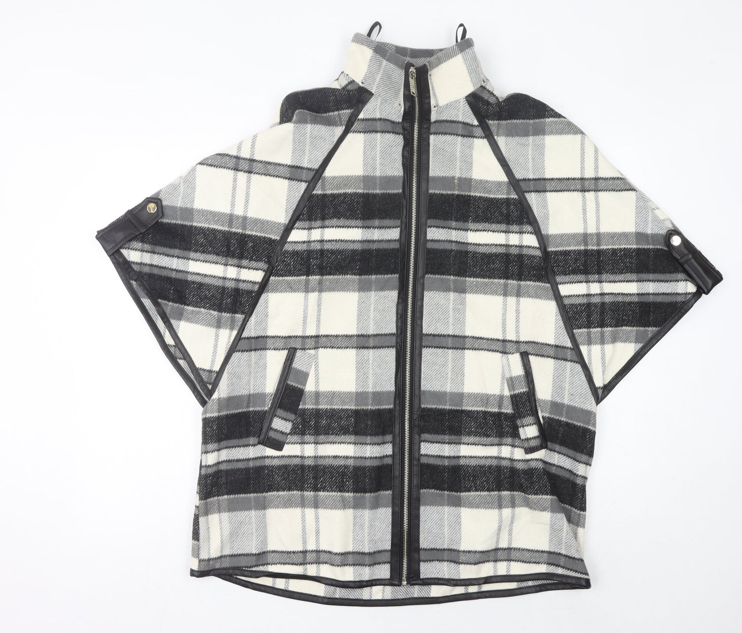 River Island Women’s Black Grey Plaid Cape Poncho XS