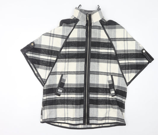 River Island Women’s Black Grey Plaid Cape Poncho XS