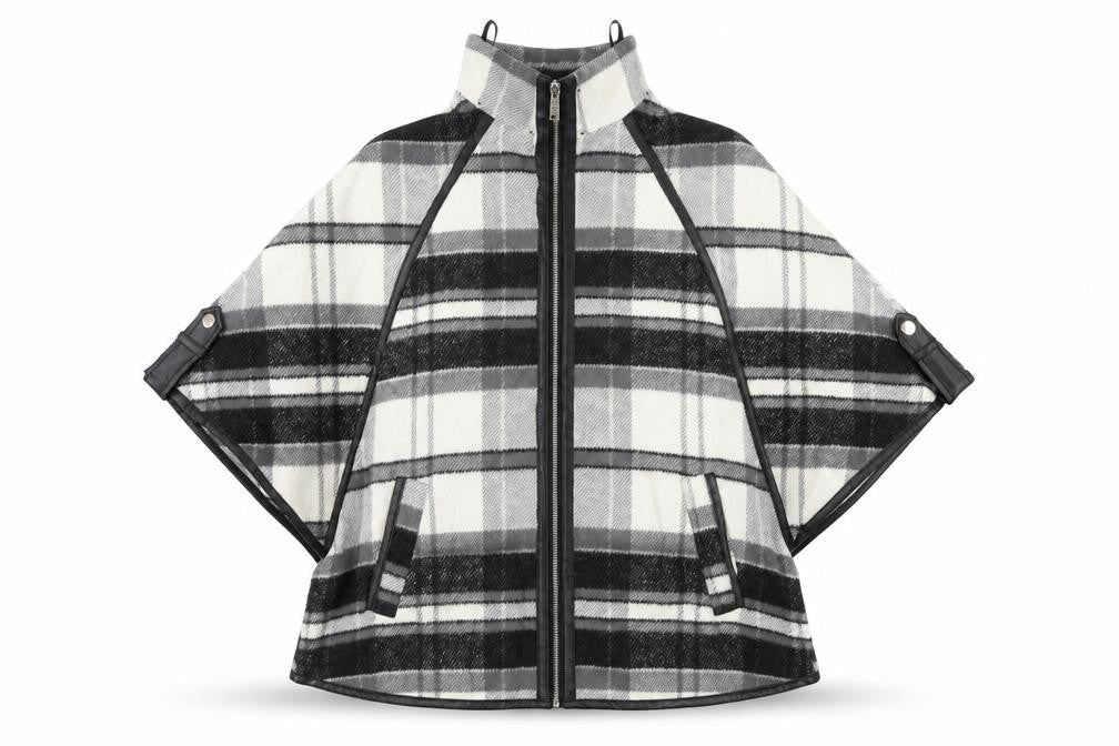 River Island Women’s Black Grey Plaid Cape Poncho XS