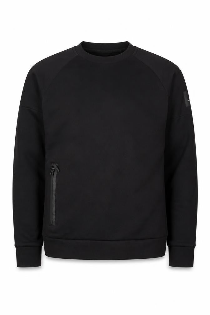 Adidas Mens Black Pullover Sweatshirt M Crew Neck Zip Pocket