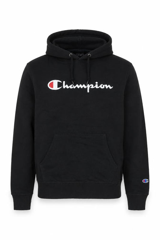 Champion Men's Black Small Pullover Hoodie Logo Print Fleece Sportswear