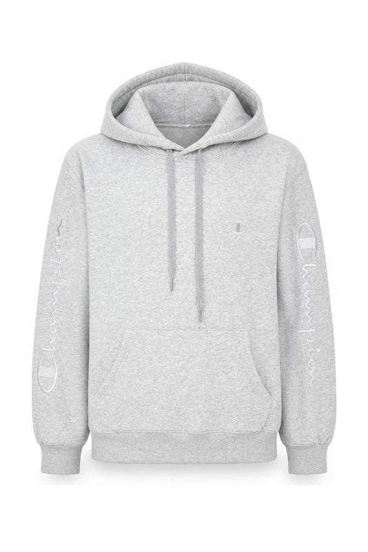 Champion Mens Grey Pullover Hoodie Medium Logo Embroidered Sweatshirt