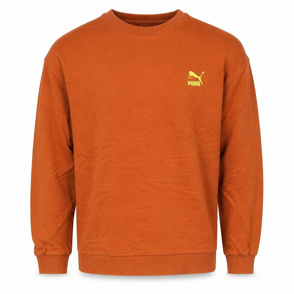 Puma Mens Orange Sweatshirt M Crew Neck Graphic Print Pullover