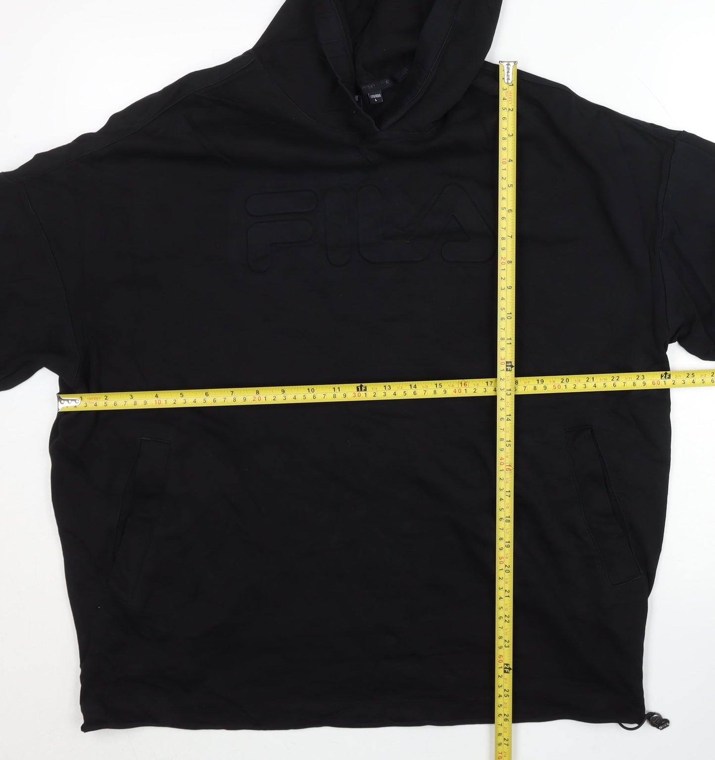 Fila Mens XS Black Pullover Hoodie Short Sleeve Logo Streetwear