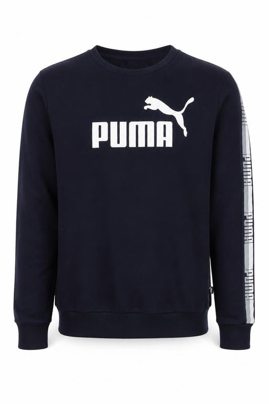 Puma Men’s Navy Blue Sweatshirt S Crew Neck Short Sleeve Pullover Logo
