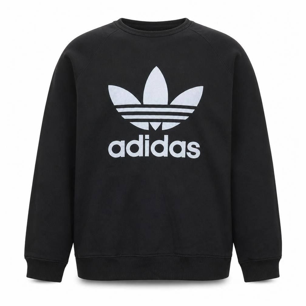 Adidas Mens Black L Trefoil Crew Sweatshirt Pullover Logo