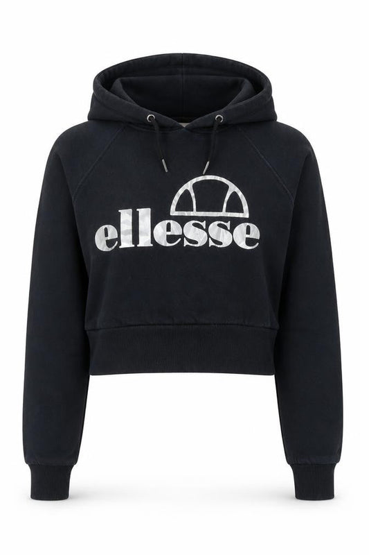 Ellesse Womens Black Hoodie UK 10 Pullover Logo Raglan Sleeve