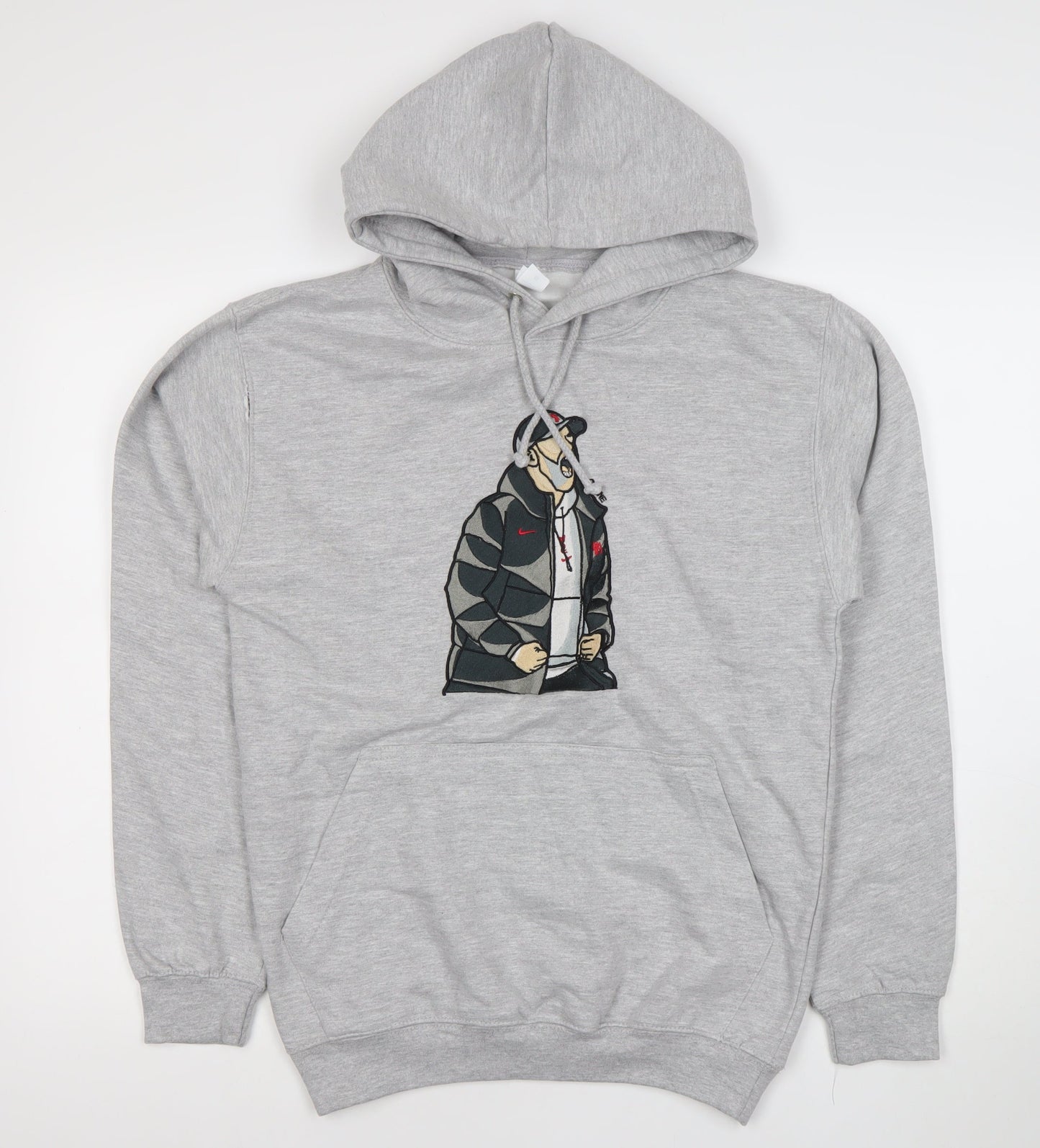 Just Hoods Men’s Grey Pullover Hoodie Small Hip Hop Embroidered Graphic