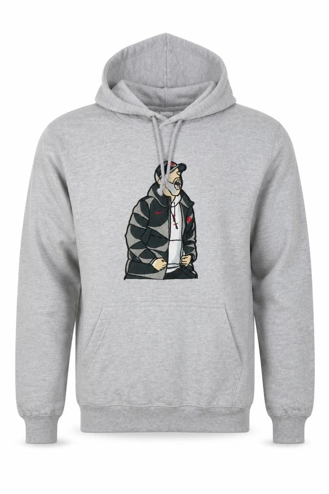 Just Hoods Men’s Grey Pullover Hoodie Small Hip Hop Embroidered Graphic