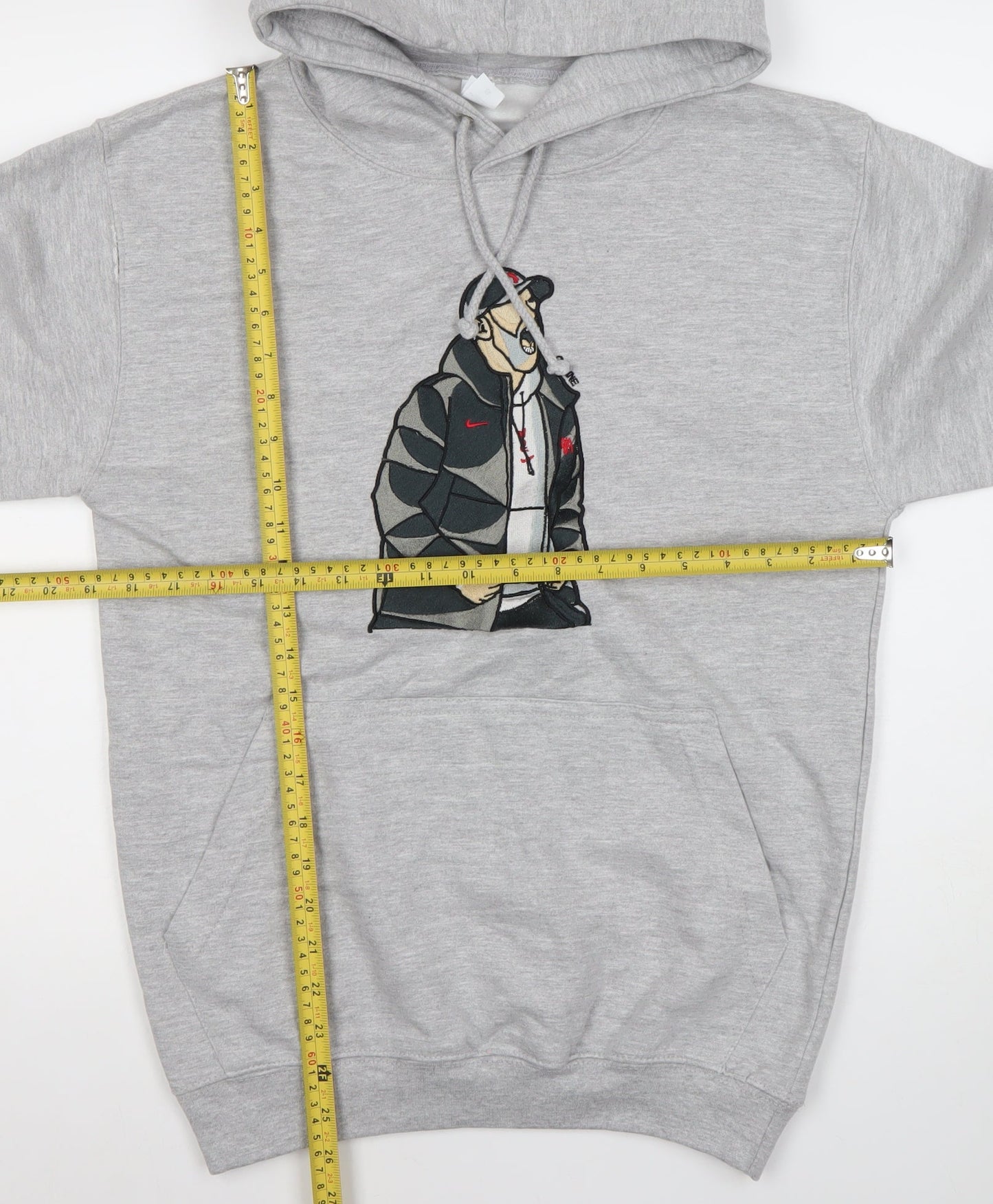 Just Hoods Men’s Grey Pullover Hoodie Small Hip Hop Embroidered Graphic