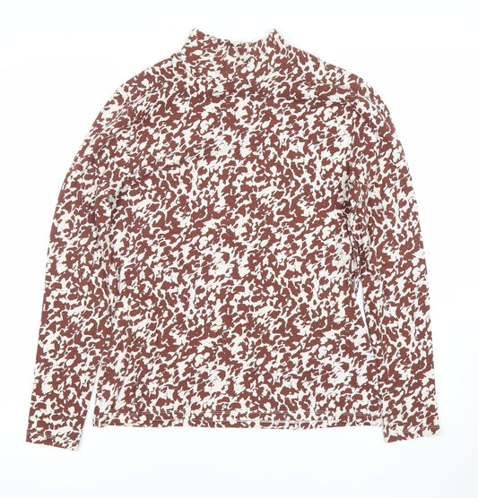 Marks and Spencer Women’s Brown Animal Print Mock Neck Long Sleeve T-Shirt Size 12