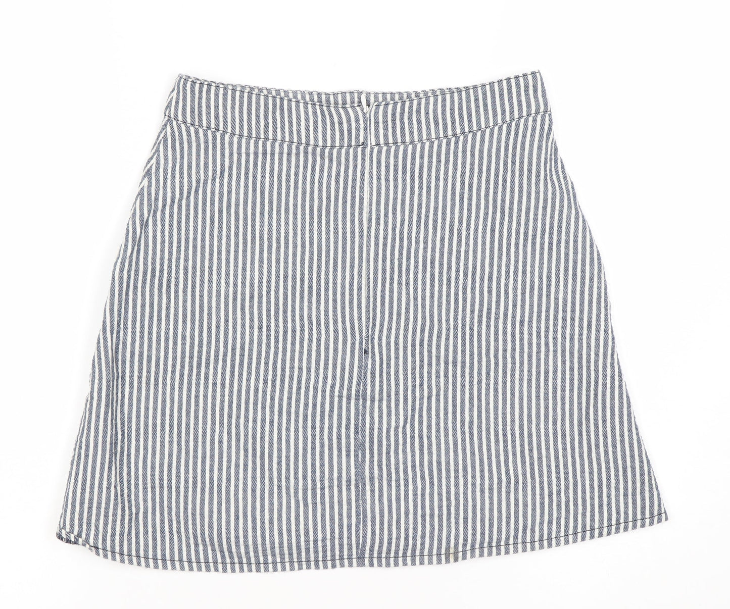 Women’s Blue Striped A-Line Cotton Skirt XS Knee Length Casual