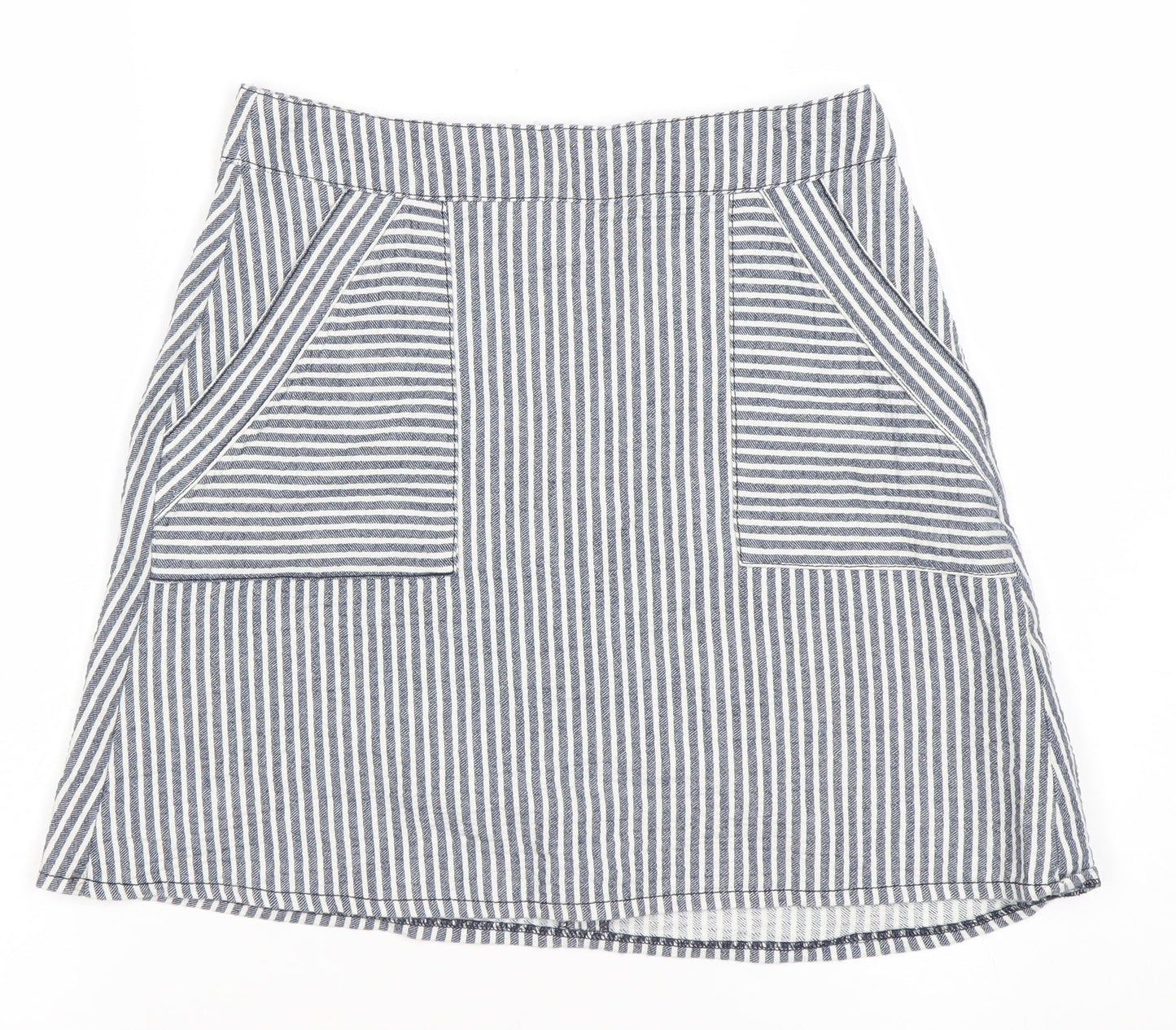 Women’s Blue Striped A-Line Cotton Skirt XS Knee Length Casual