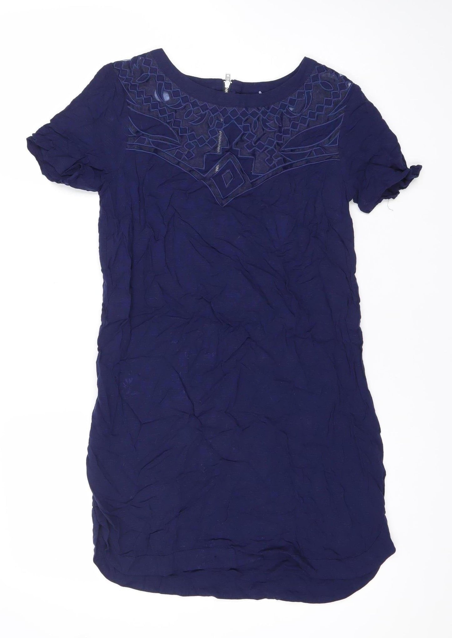 Warehouse Womens Blue Size 8 Embroidered Shift Dress