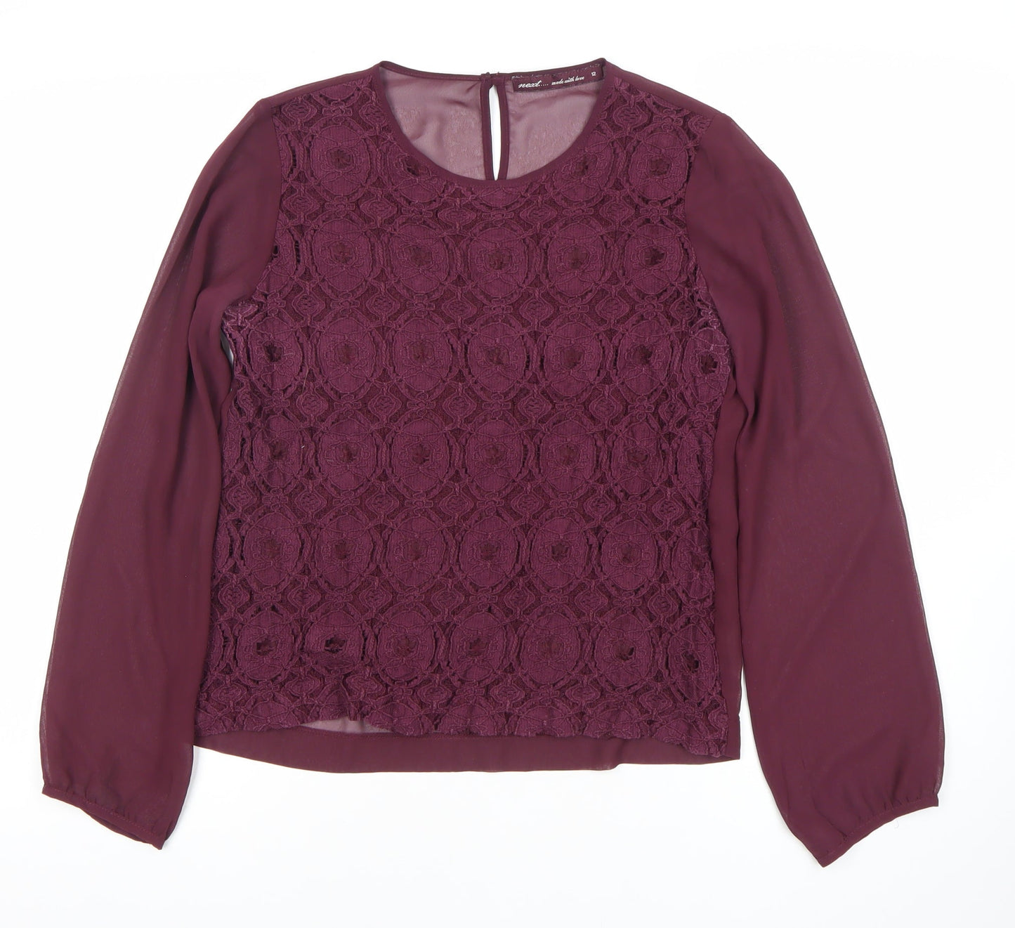 Next Women Purple Lace Long Sleeve Petite Blouse Size 12