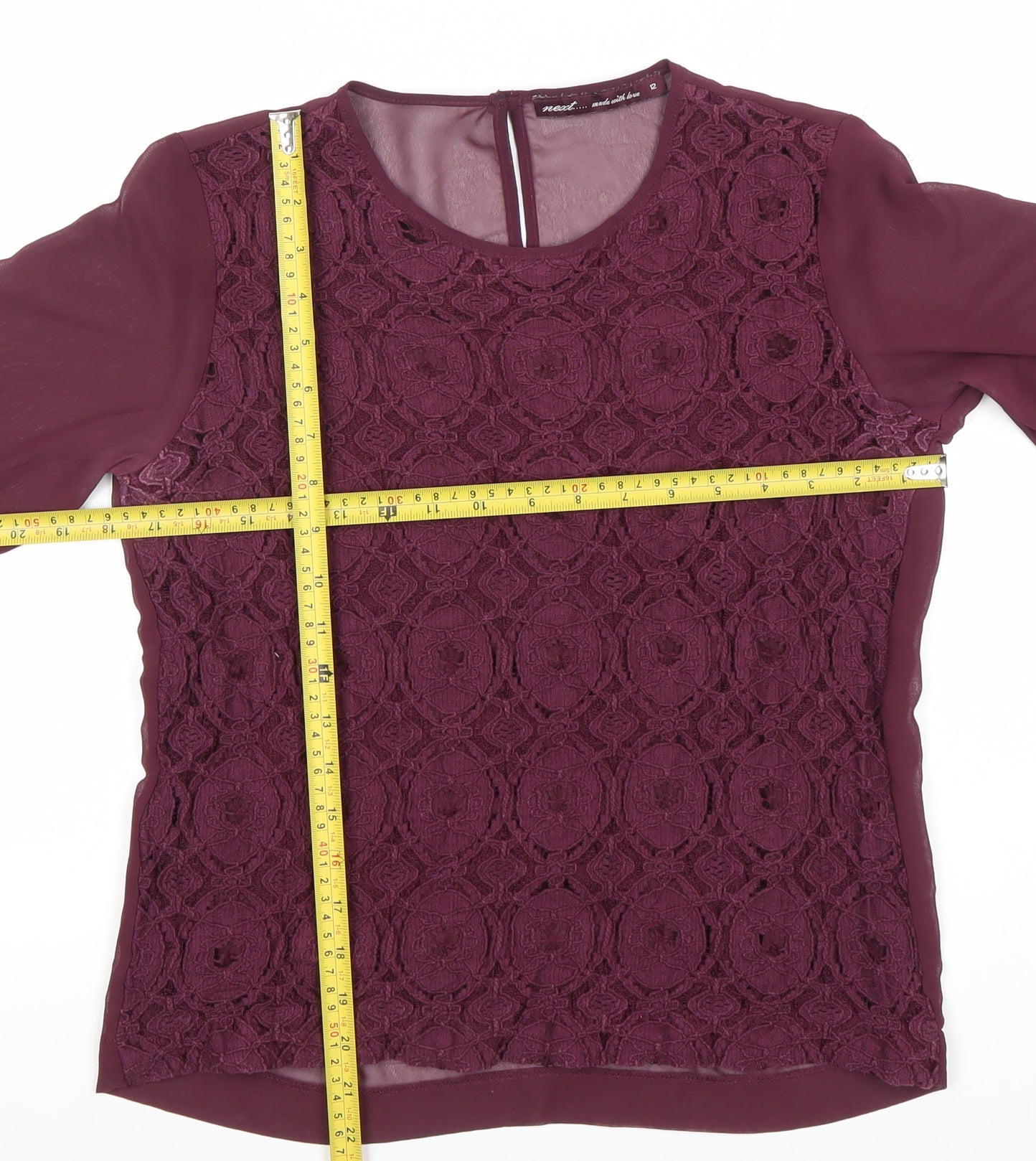 Next Women Purple Lace Long Sleeve Petite Blouse Size 12