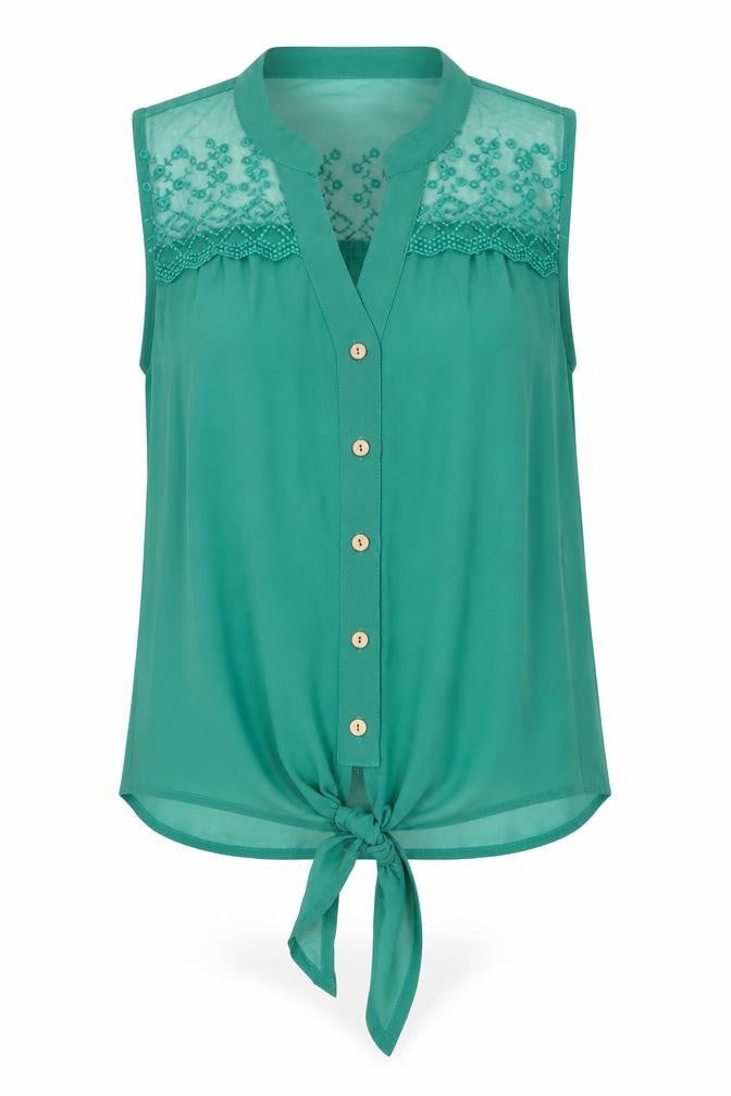 Milletts Women Green Sleeveless Button Blouse Tunic Size S