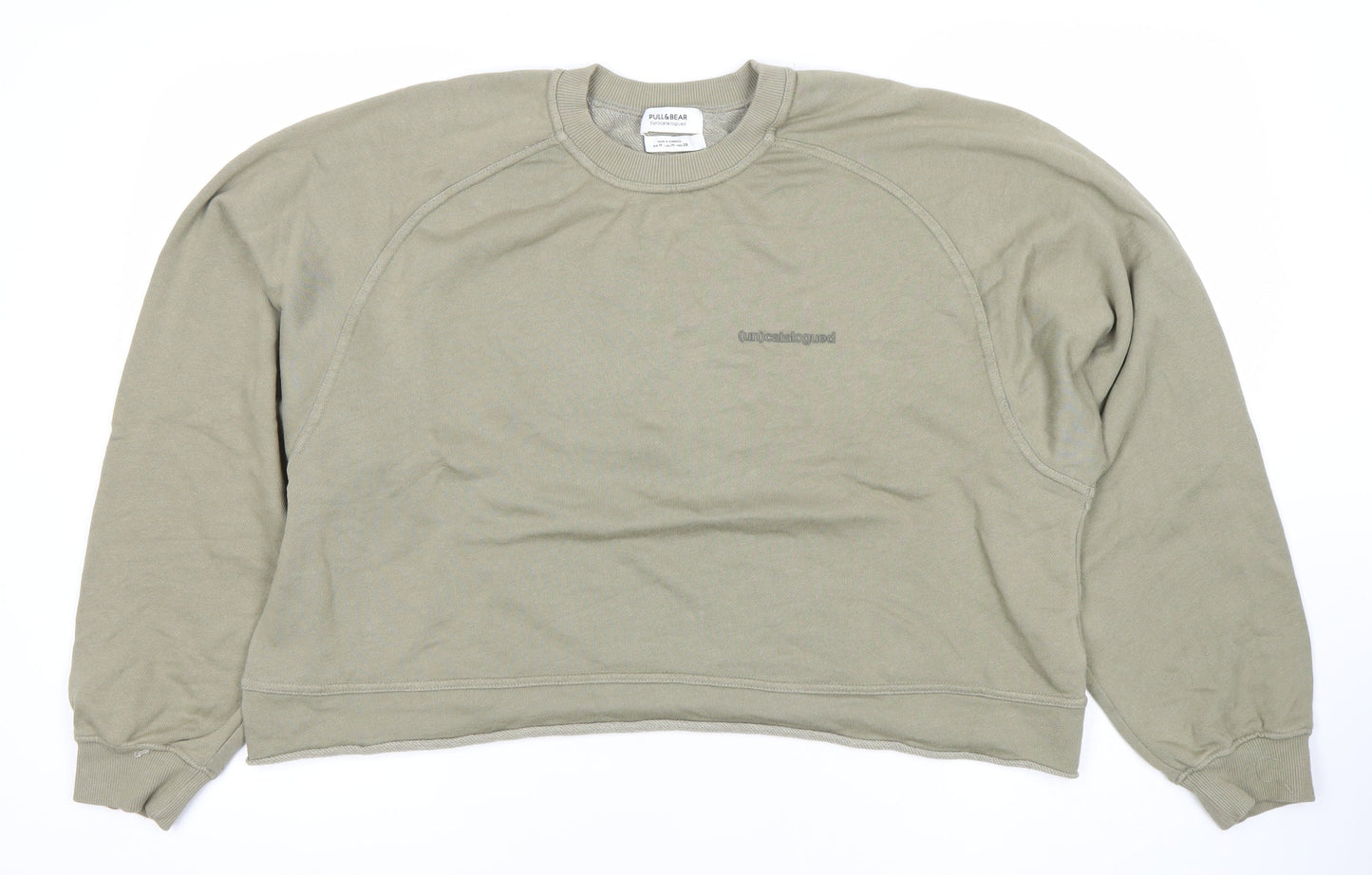 Pull&Bear Women’s Green Sweatshirt M Cotton Blend Casual Crew Neck