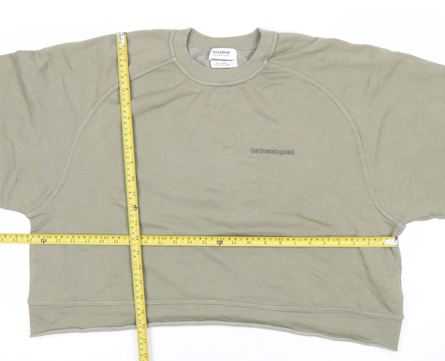 Pull&Bear Women’s Green Sweatshirt M Cotton Blend Casual Crew Neck