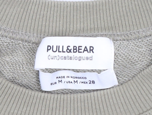 Pull&Bear Women’s Green Sweatshirt M Cotton Blend Casual Crew Neck
