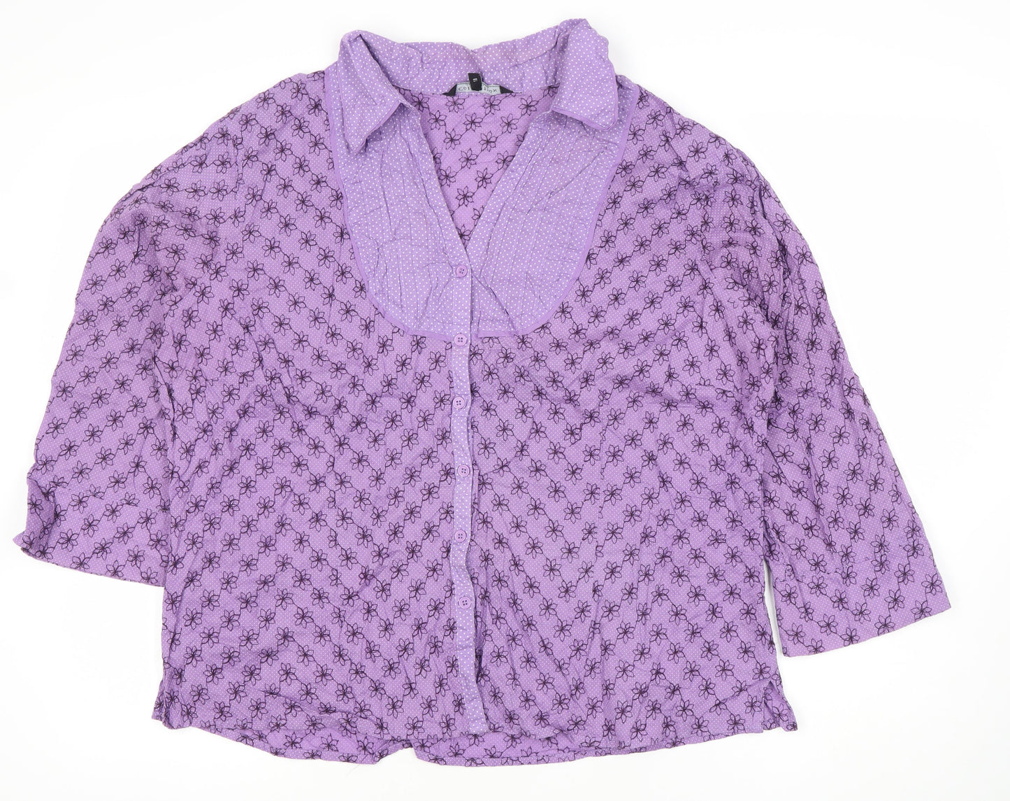 Debenhams Women’s Purple Floral Button-Up Blouse Size 18 Cotton