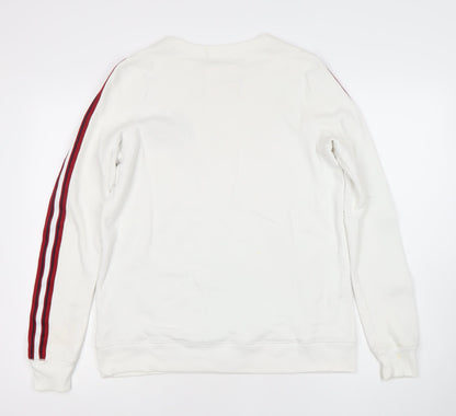 Hollister Men's White Sweatshirt S Pullover Crew Neck Rose Embroidered