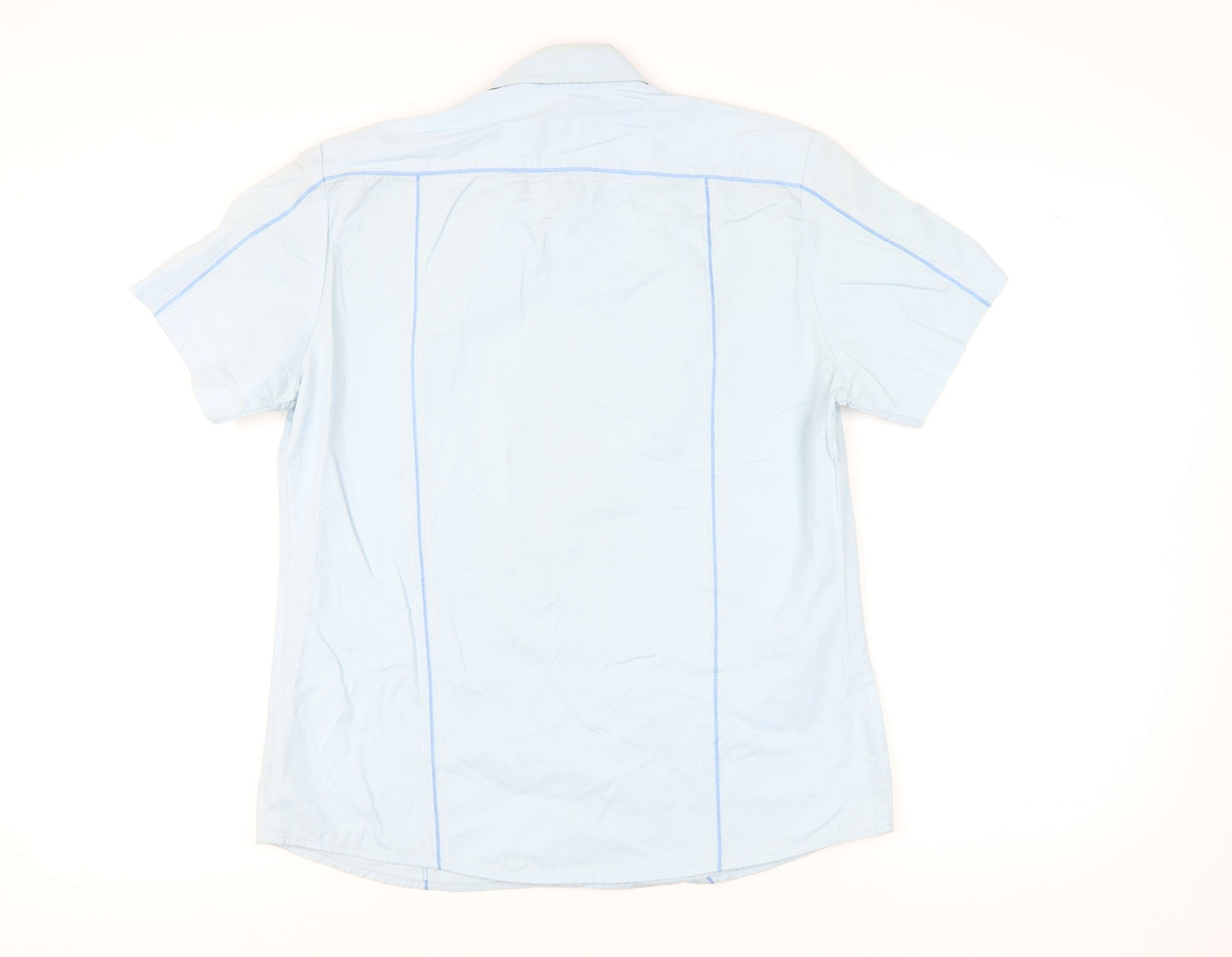 Diesel Mens Blue Size L Short Sleeve Cotton Button-Up Shirt