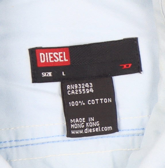 Diesel Mens Blue Size L Short Sleeve Cotton Button-Up Shirt