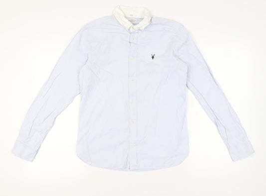 AllSaints Men’s Blue Slim Fit Long Sleeve Button-Up Shirt S