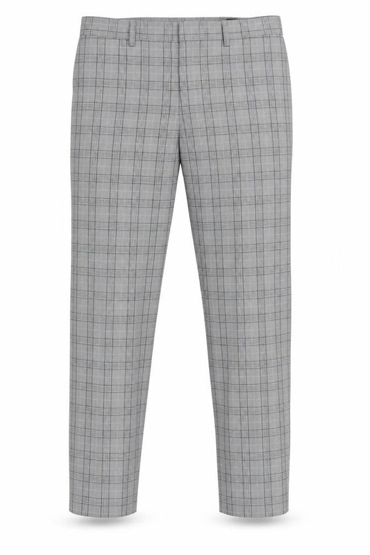 H&M Mens Grey Check Slim Fit Chino Trousers Size 33 Straight Leg