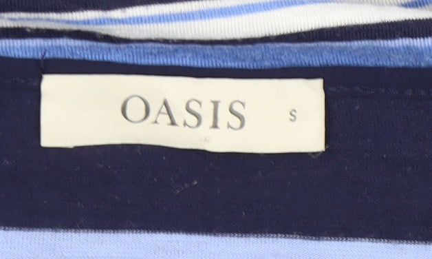 Oasis Womens Blue Striped T-Shirt Small Cap Sleeve Casual Top