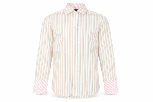 Ted Baker Men’s Beige Striped Cotton Long Sleeve Dress Shirt Size 16