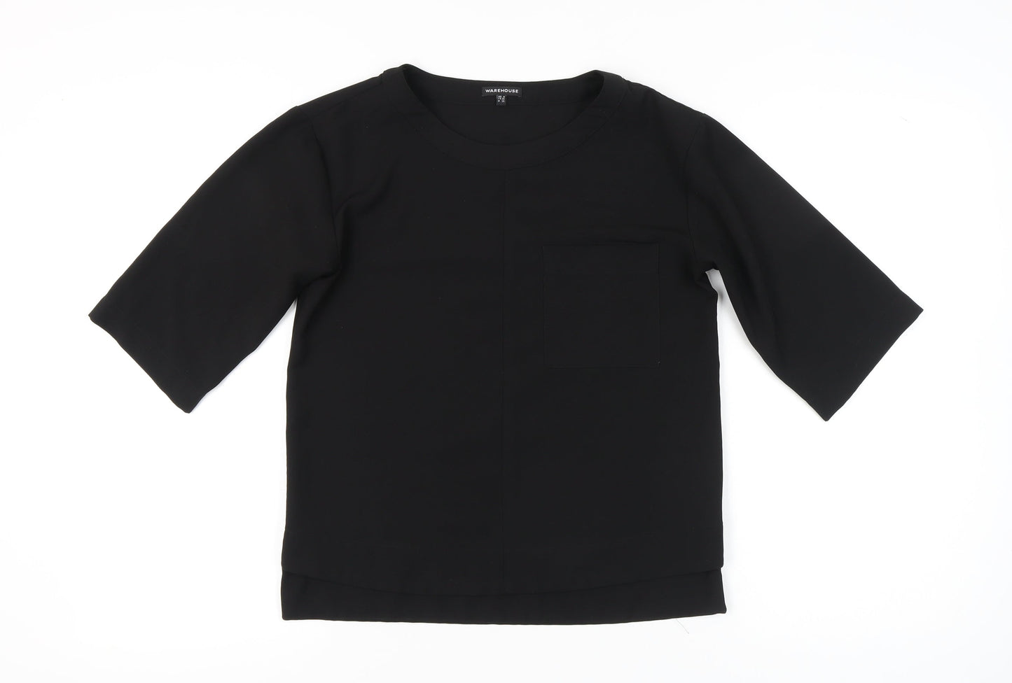 Warehouse Women’s Black UK 8 3/4 Sleeve Basic T-Shirt Polyester Blend